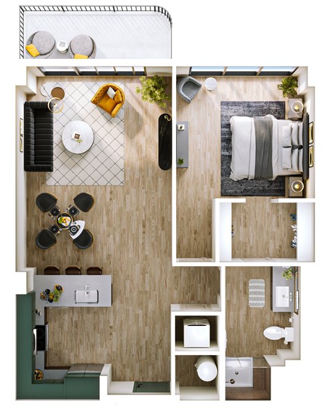 Floor plan for 1 bed, 1 bath, 871 sqft